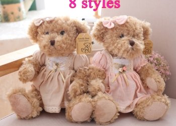 2 pcs/lot 26cm Lovely Couple Teddy Bear With Cloth Plush Dolls Stuffed Toy Kids Christmas Gift