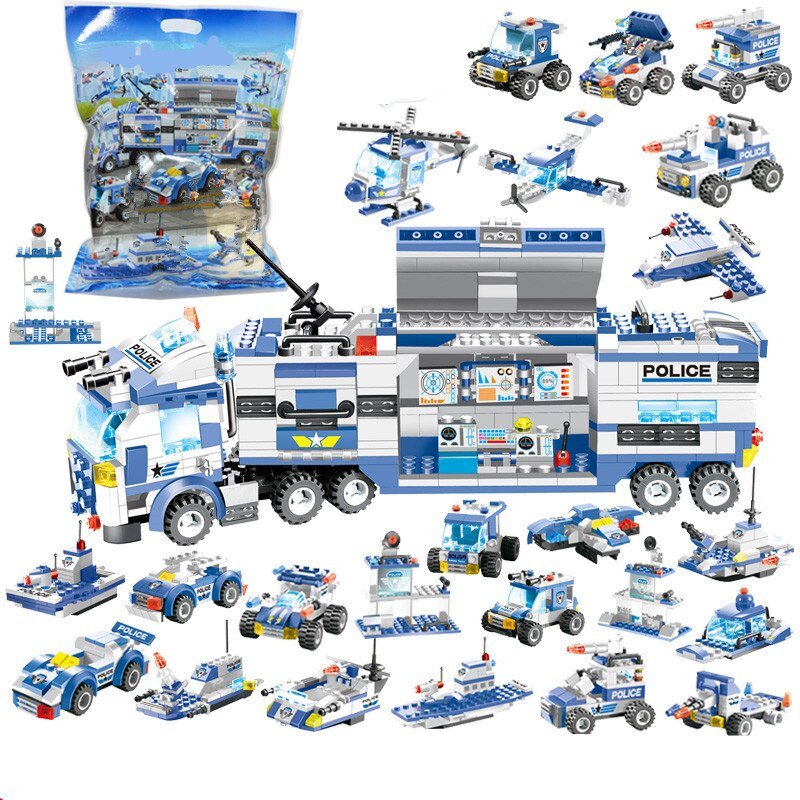 762Pcs City Police Robot Aircraft Car Model Building Blocks Set SWAT Playmobil Creator Assembly Educational Toys For Children