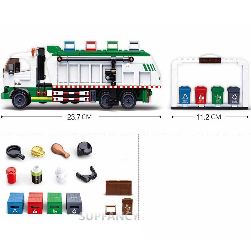 432Pcs City Garbage Classification Truck Car 100 Cards Building Blocks Sets Brinquedos Playmobil Educational Toys for Children