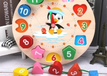 Montessori Cartoon Animal Educational Wooden Beaded Geometry Digital Clock Puzzles Gadgets Matching Clock Toy