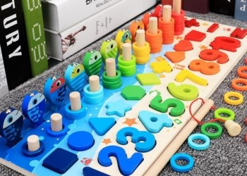 Montessori Educational Wooden Busy Board Math Fishing Children’s Wooden Preschool Montessori Toy Counting Geometry