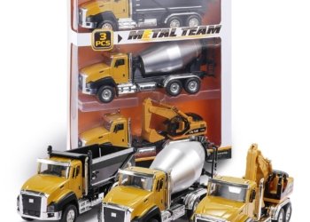 3 Pack of Diecast Engineering Construction Vehicles Dump Digger Mixer Truck 1/50 Scale Metal Model Cars Pull Back Toys