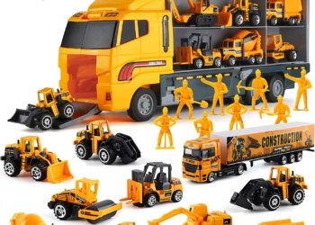 11 In 1 Construction Toys Truck Die-cast Transporter Car Set Excavator Dump Truck Digger Backhoe for Kids