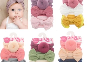 3Pcs/Set Solid Color Soft Nylon Elastic Baby Headband Bows Knotted Headbands Hair Accessories