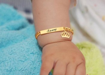 Custom Personalized Name Baby ID Bracelet, Stainless Steel Curb Chain Link Crown Bracelet Not Allergic Gifts