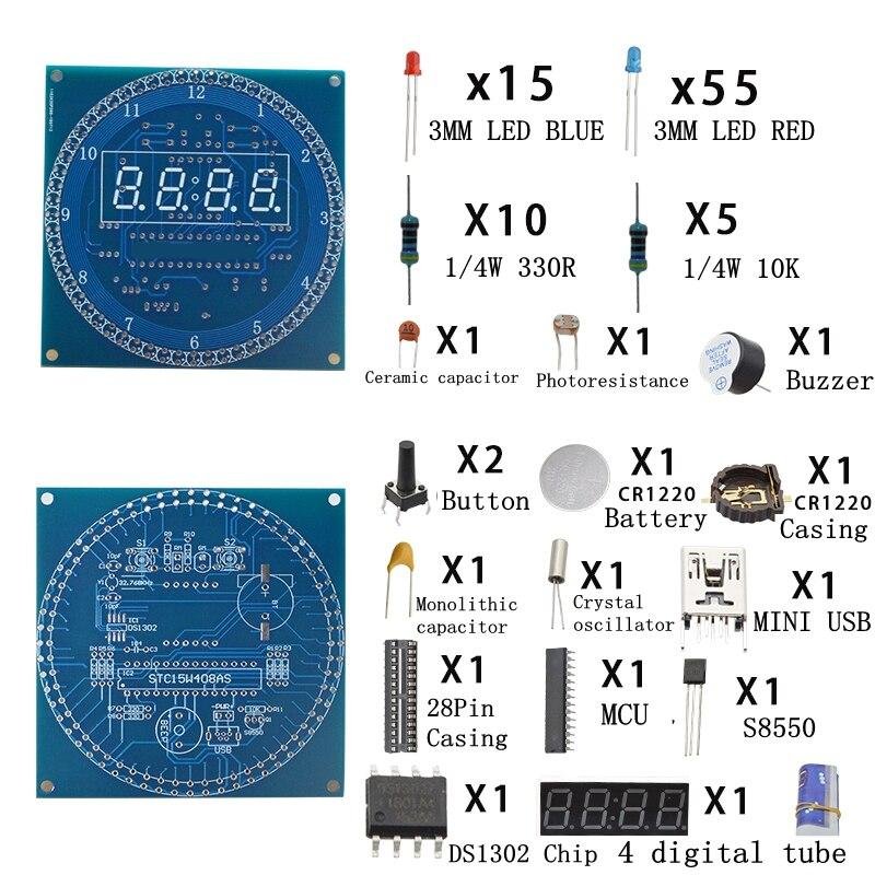 Rotating LED Display Alarm Electronic Clock Module Water Lamp DIY Kit Light Control Temperature DS1302 C8051 MCU STC15W408AS