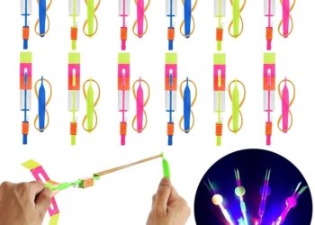 10PCS Outdoor Slingshot Shining Rocket Flash LED Light Rotating Sensory Toys For Kids