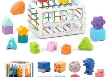 Baby Shape Montessori Colorful Cube Sensory Toys for Kids With Elastic Bands