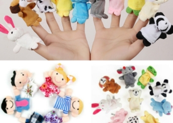 6-12Pcs Baby Plush Cartoon Animal Family Role Play Finger Puppets