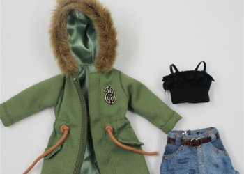 Trendy Style Army Green Jacket with Shorts and Top for 1/6 Dolls