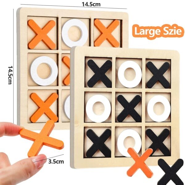 Wooden XO Tic Tac Toe Game Mini Chess Board Interaction Educational Puzzle Wooden Toys For Kids