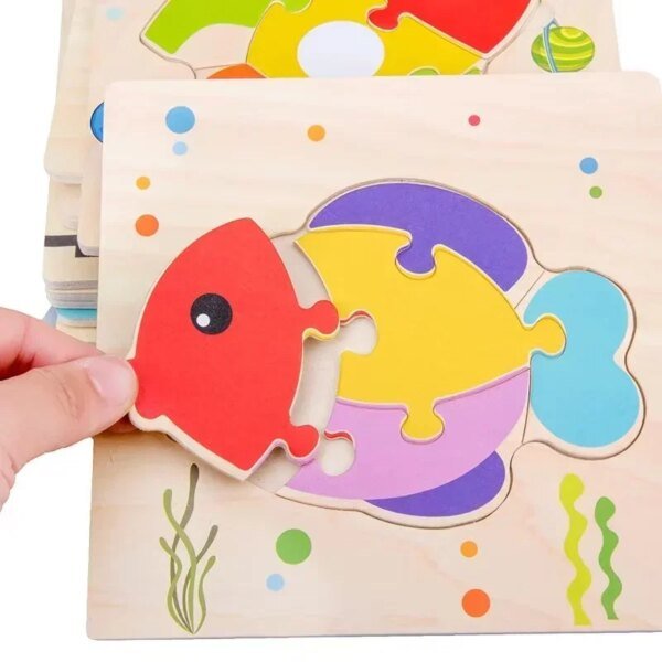3D Puzzles Shapes Learning Educational Cartoon Animal Intelligence Wooden Toys For Kids - Image 5