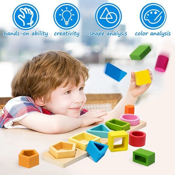 Montessori Sorting Stacking Educational Shape Color Sorter Preschool Wooden Toys For Kids - Image 2