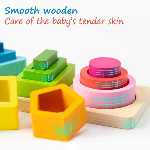 Montessori Sorting Stacking Educational Shape Color Sorter Preschool Wooden Toys For Kids - Image 6