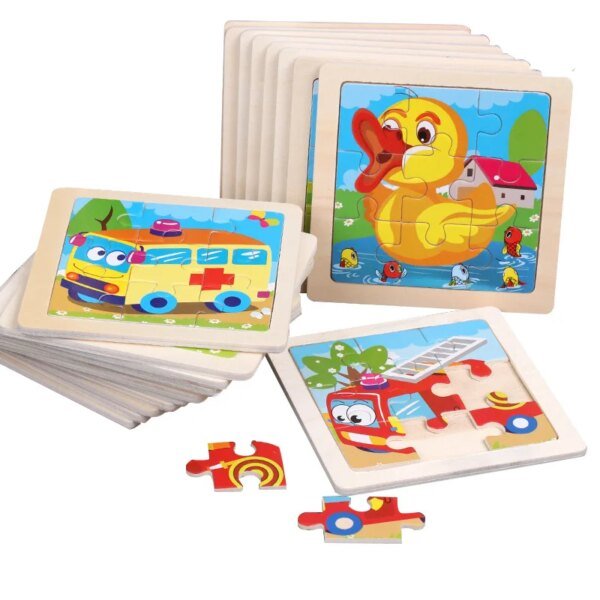 Kids Animals Puzzle Game 11X11CM Cartoon Tangram Wood Educational Jigsaw Wooden Toys - Image 2